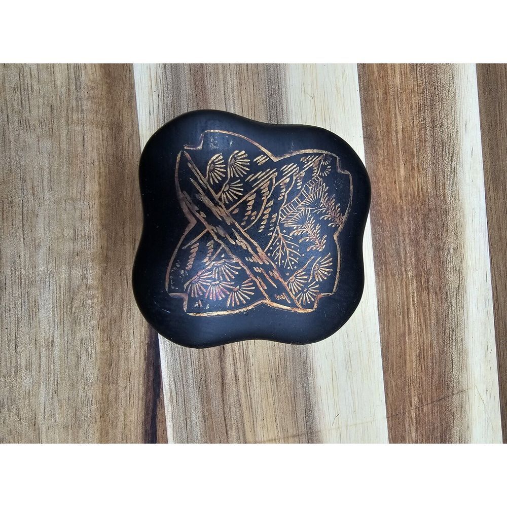 Vintage Ceramic Hand Painted Black/Gold Trinket Box